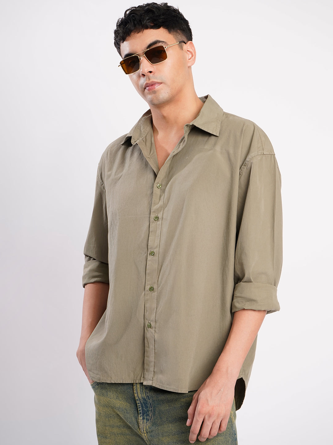 Men Green Oversize Cotton Casual Shirt