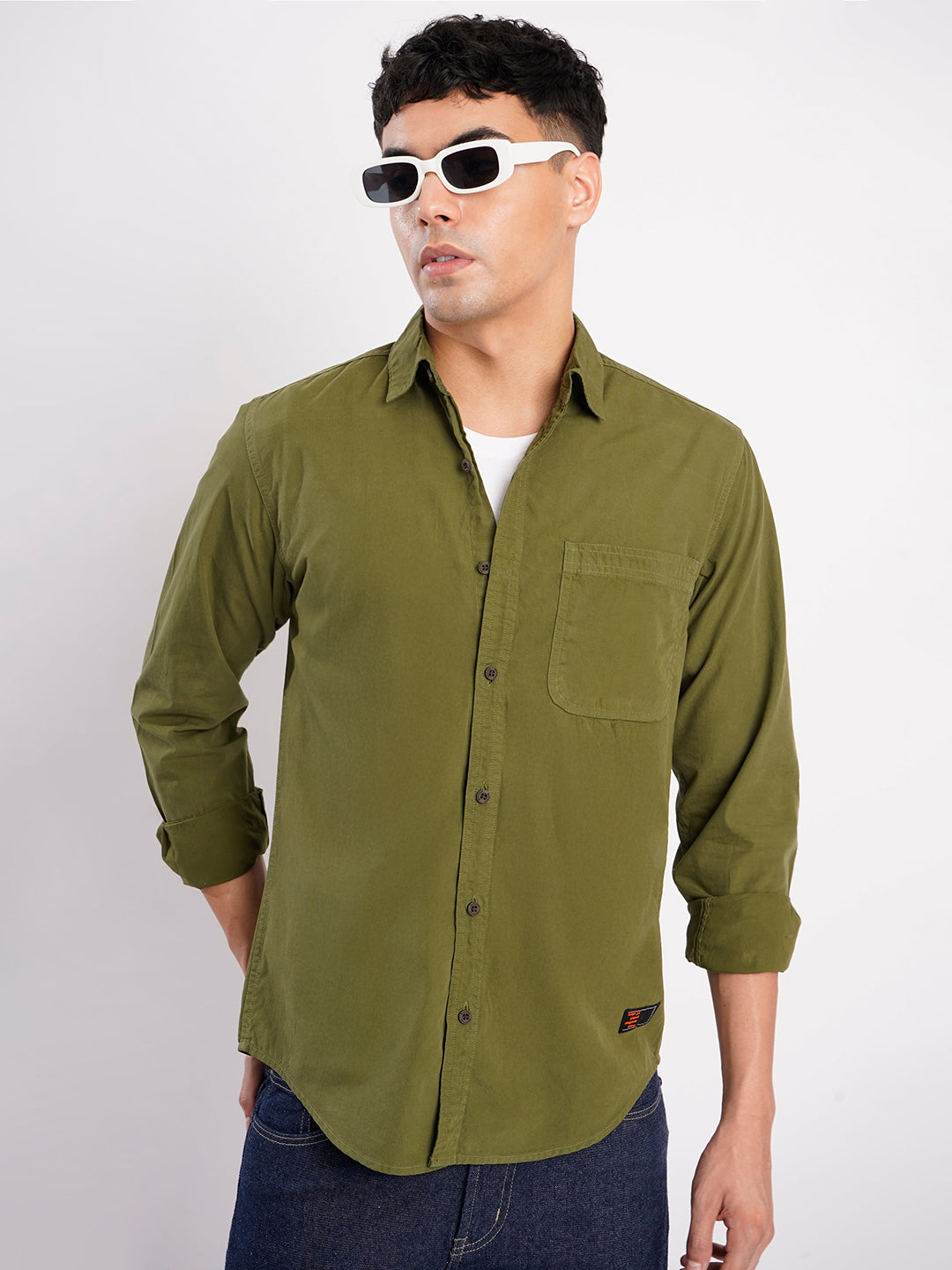 Men Green Chest Pocket Shirt
