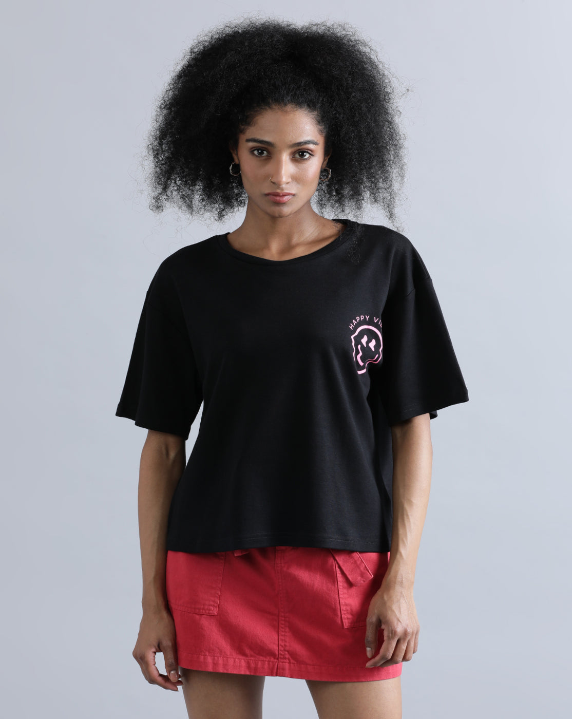 Women Black Graphic Printed Oversized T-Shirt