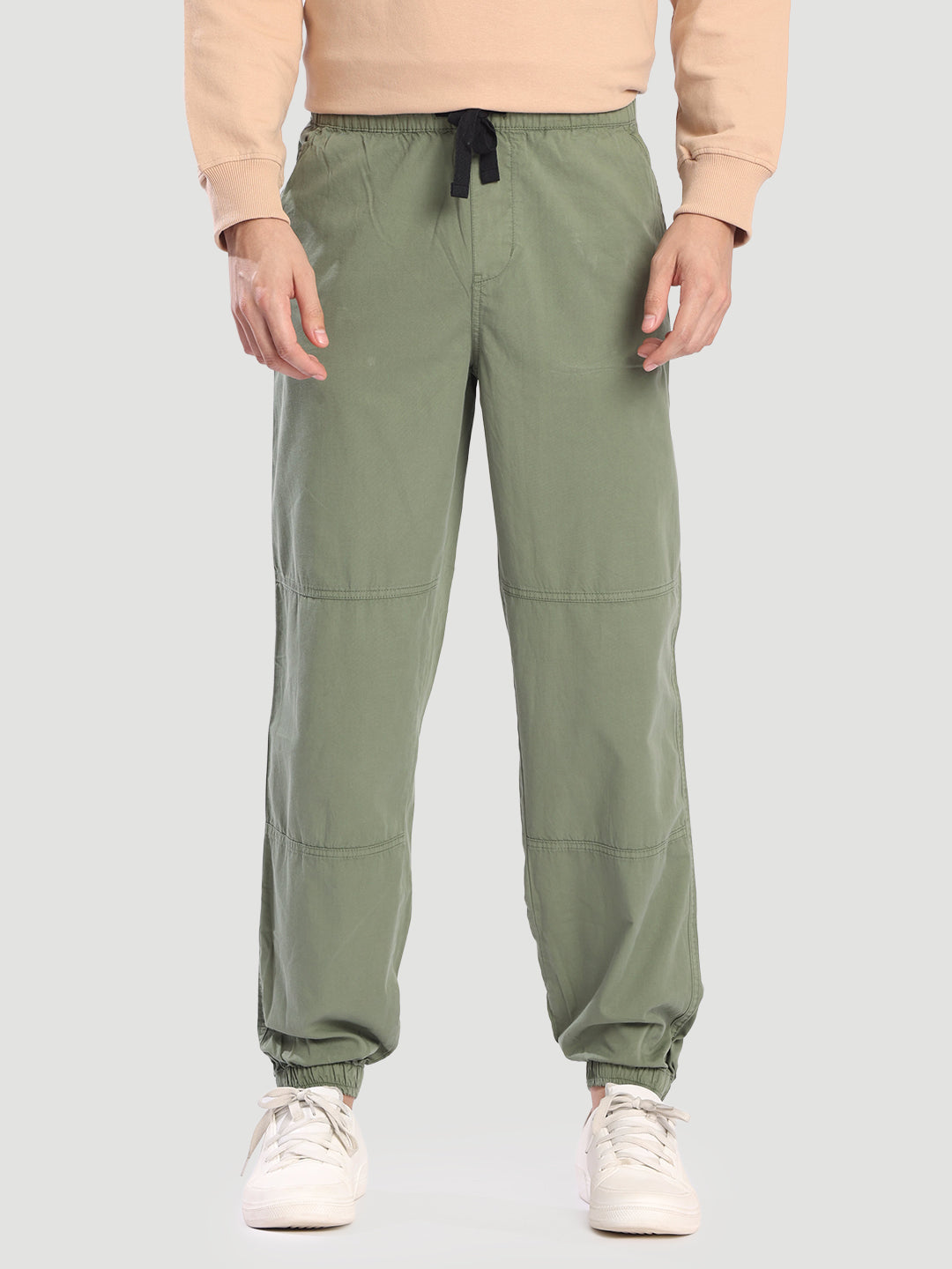 Men Green Relax Fit Cargo Jogger with Cut & Sew Detail