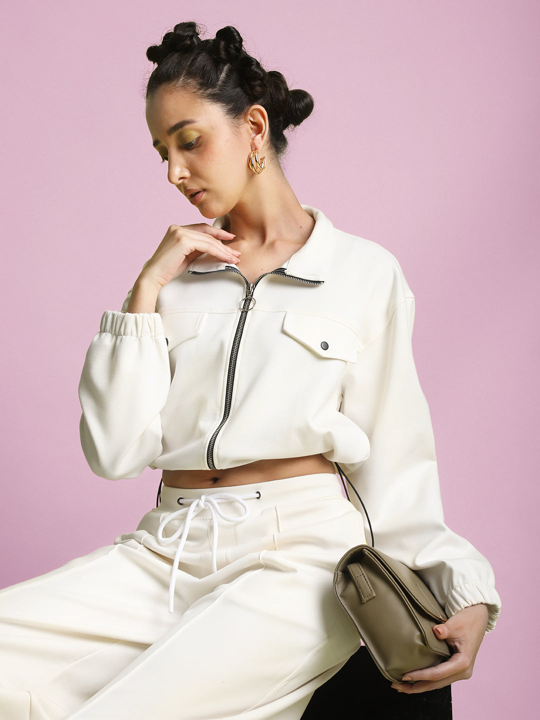 Women White Cropped Jacket