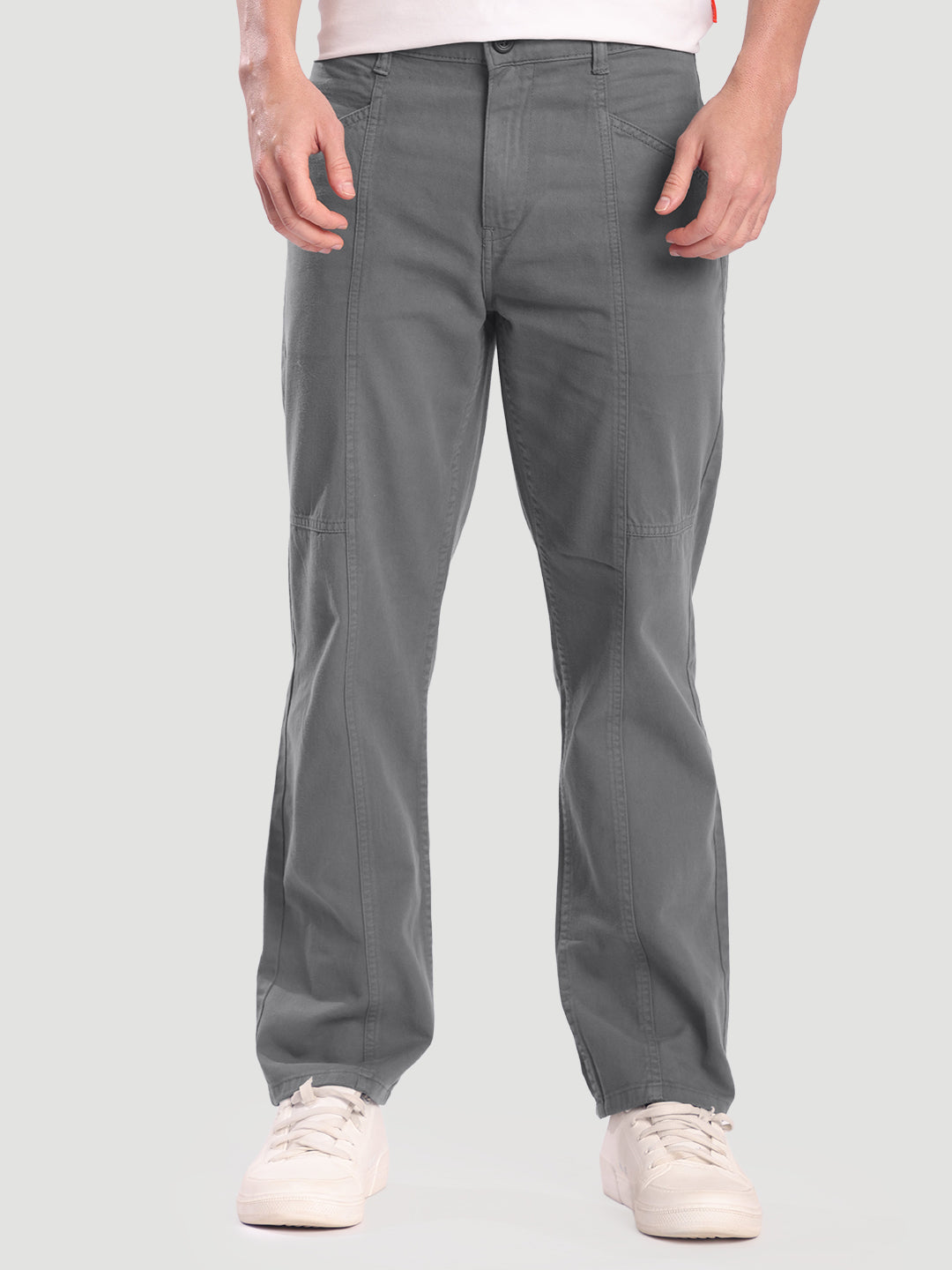 Men Grey Panelled Relax Fit Trousers