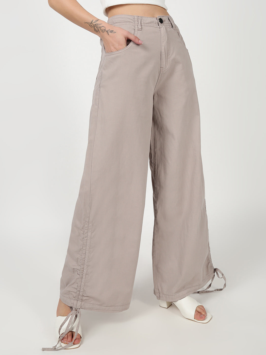 Wome Grey Light weight Wide leg Trousers