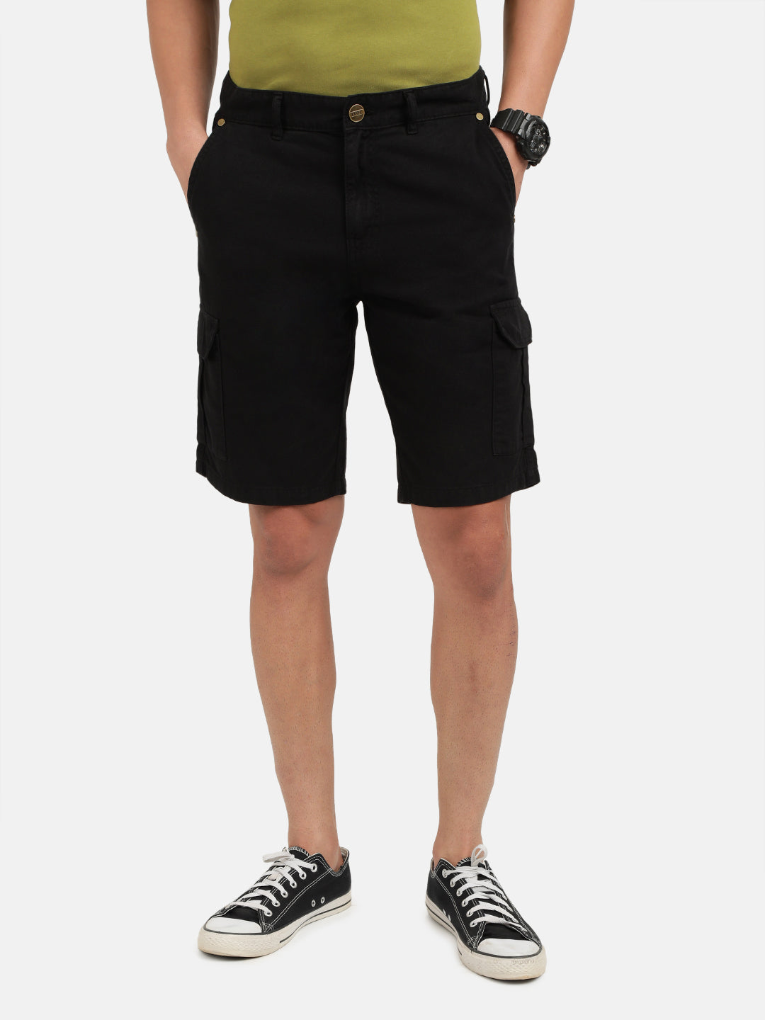 Men Black Slim Fit Solid Cargo Shorts