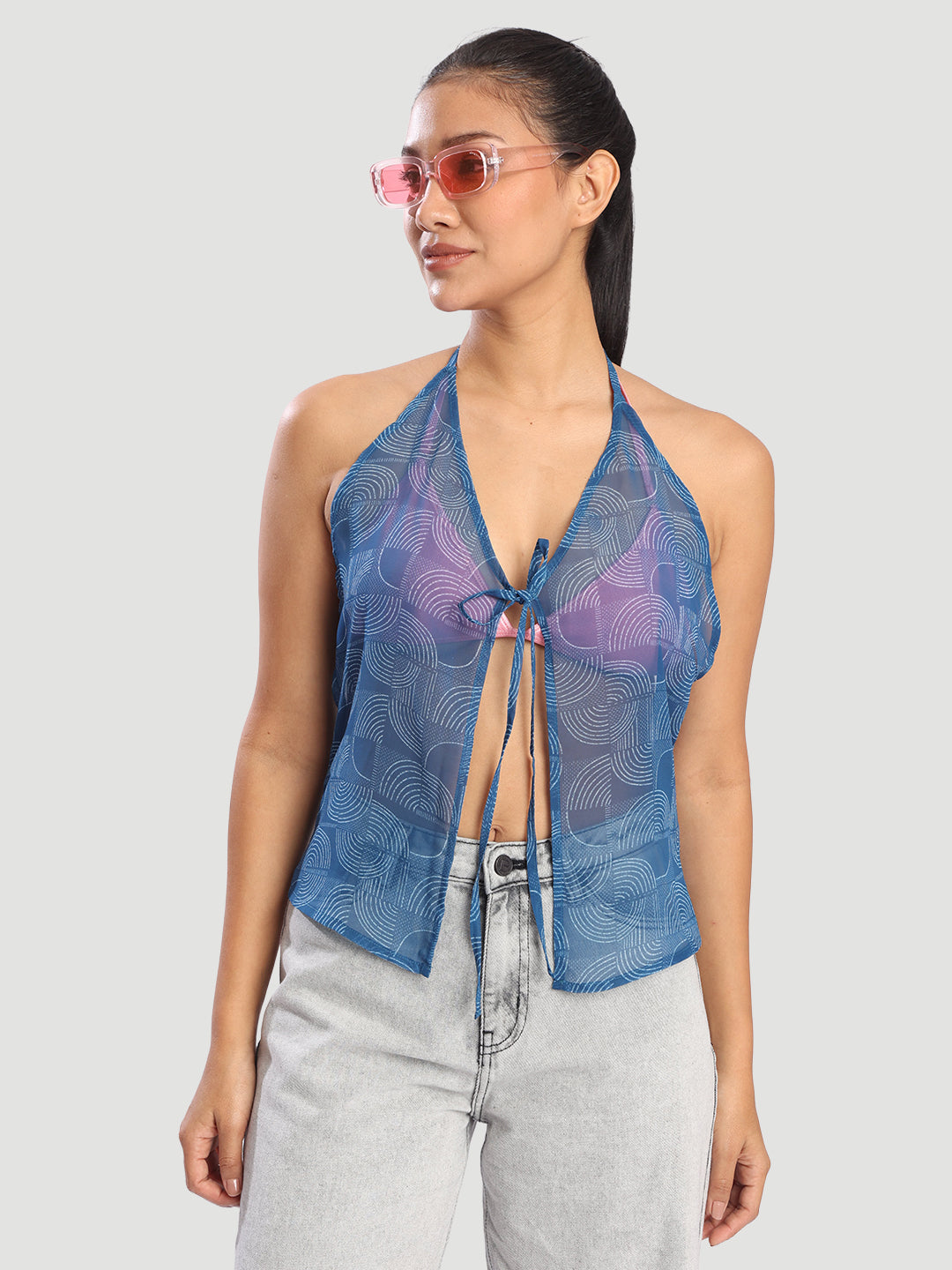 Women Halter neck front tie up adjustable top
