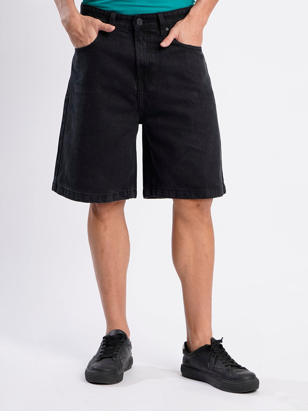 Men Black Relax Fit Denim Shorts