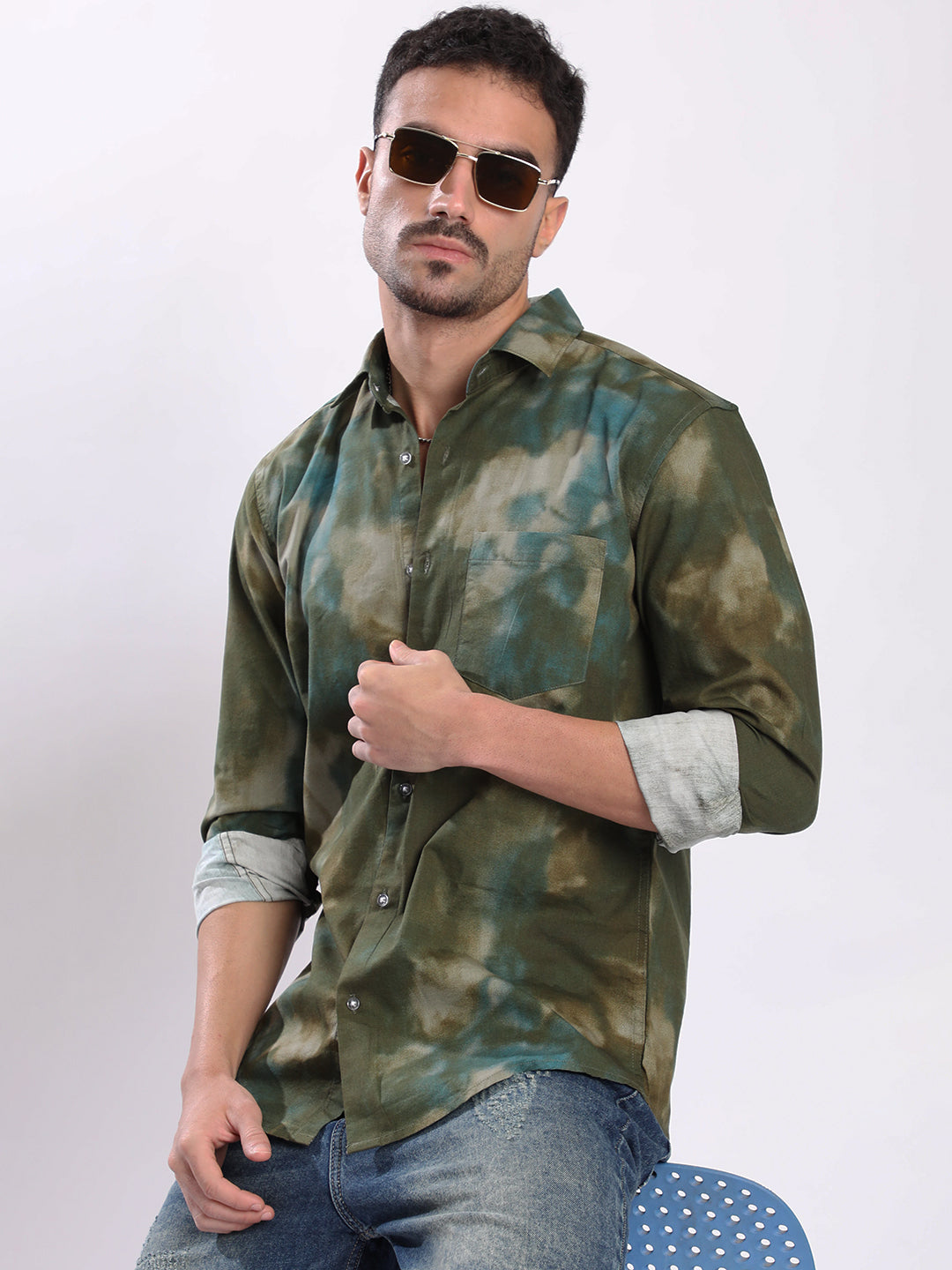 Men Green Abstract print  Shirt