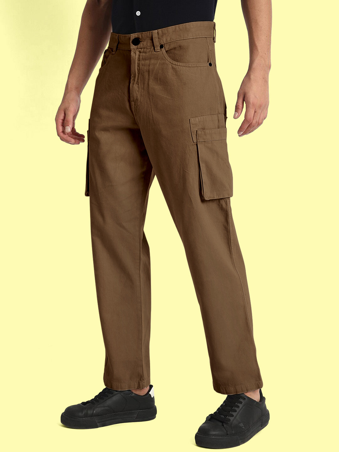 Men-Pure-Cotton-Solid-Straight-Fit-Cargo-Trousers