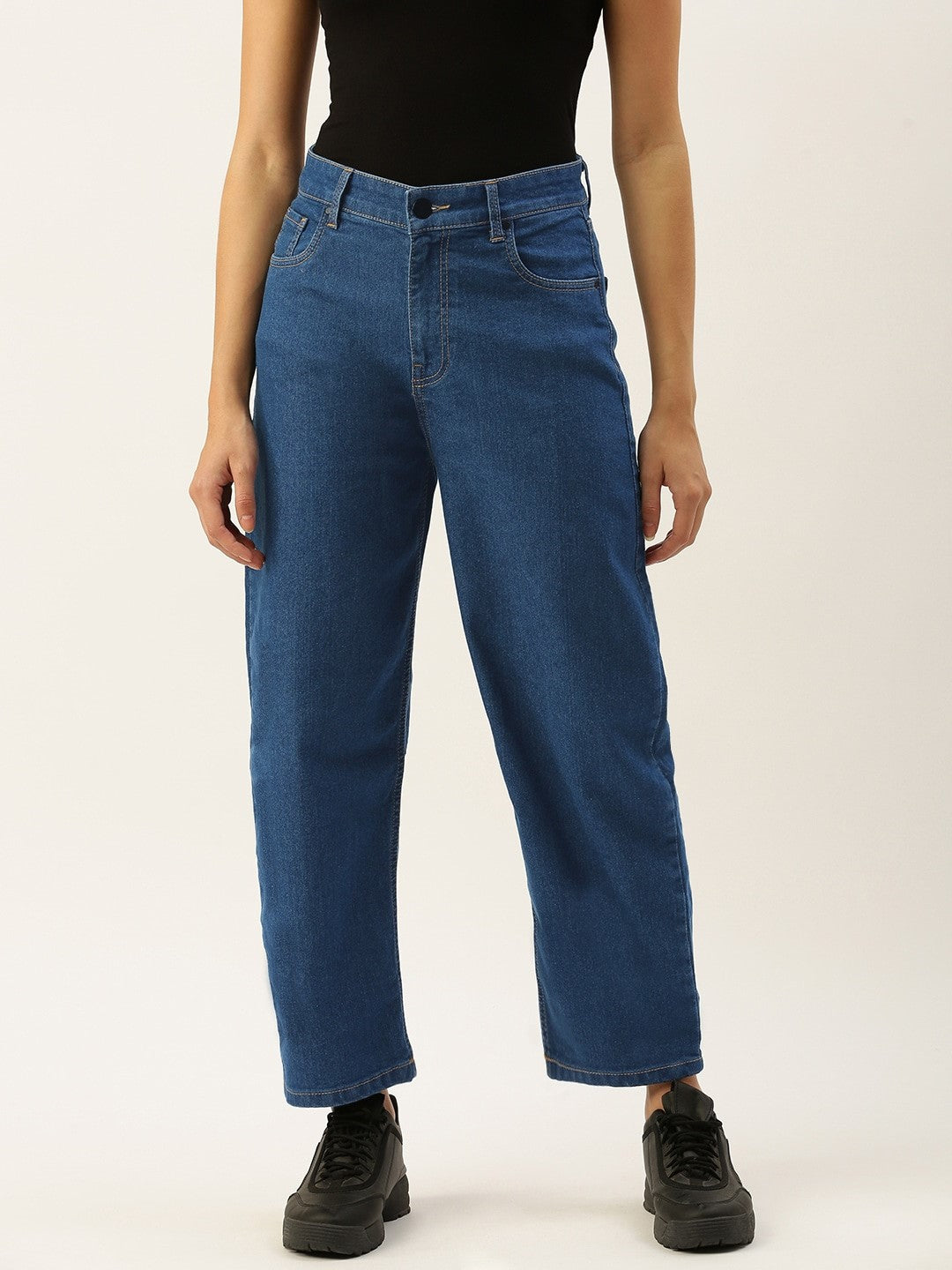 Women Blue Balloon Fit Solid Jeans