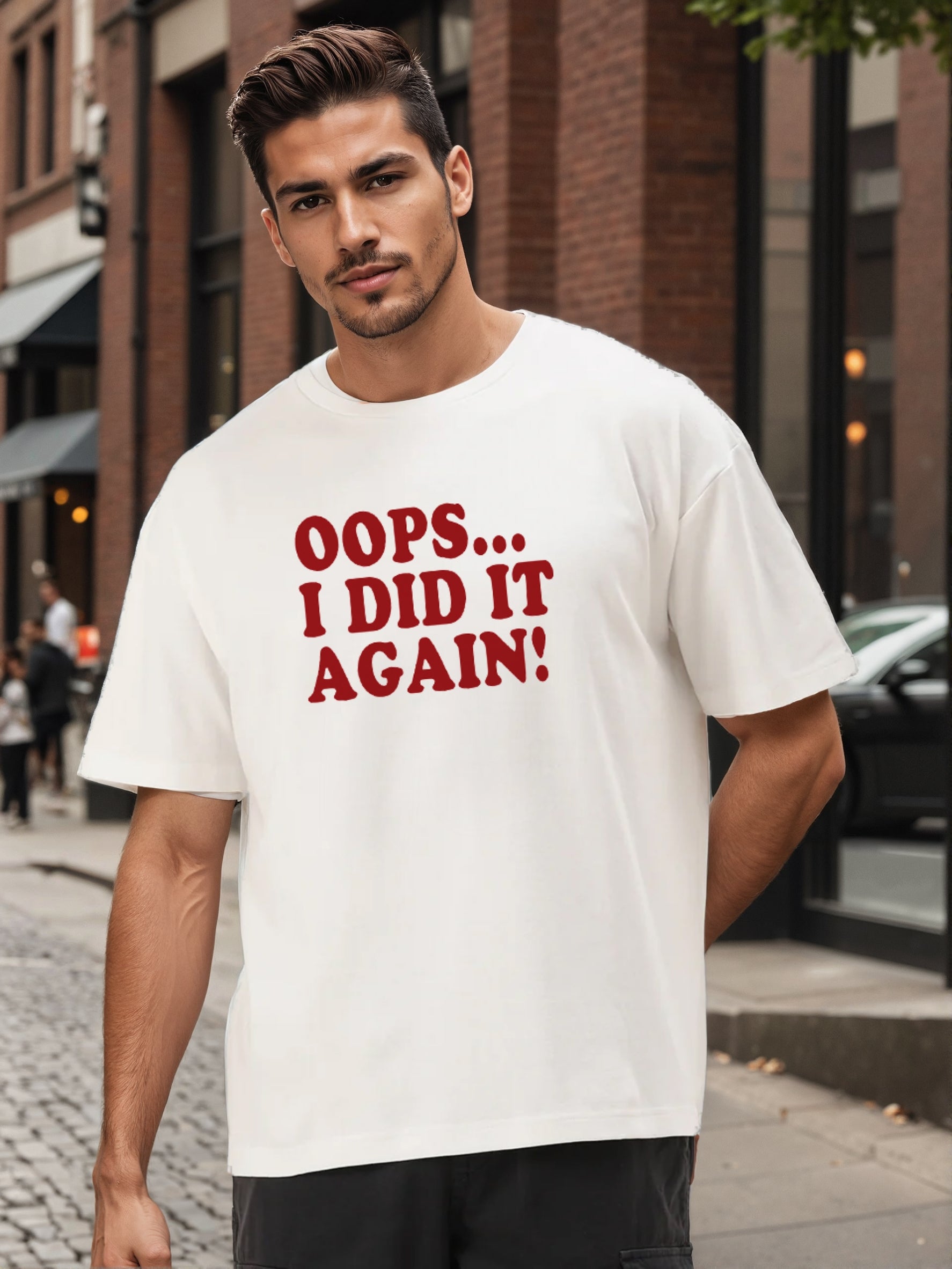 Men White Typography Print Oversize T Shirt