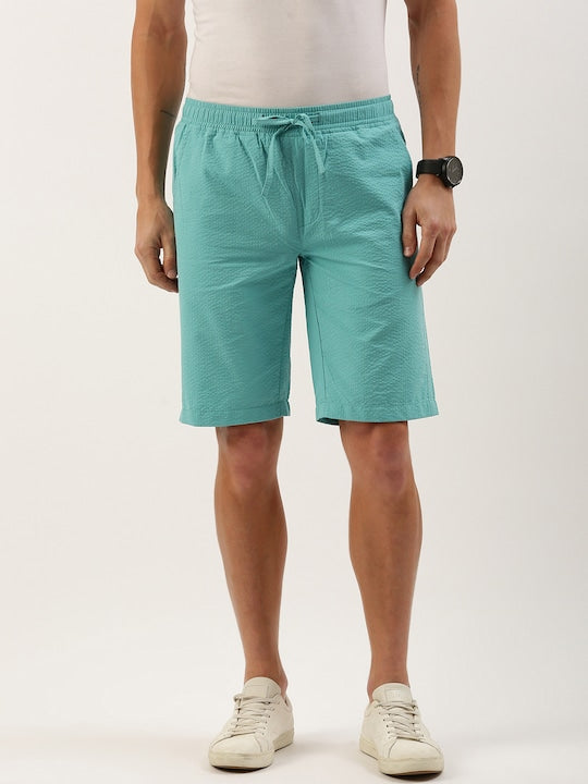 Men Mint Regular Fit Solid Casual Shorts