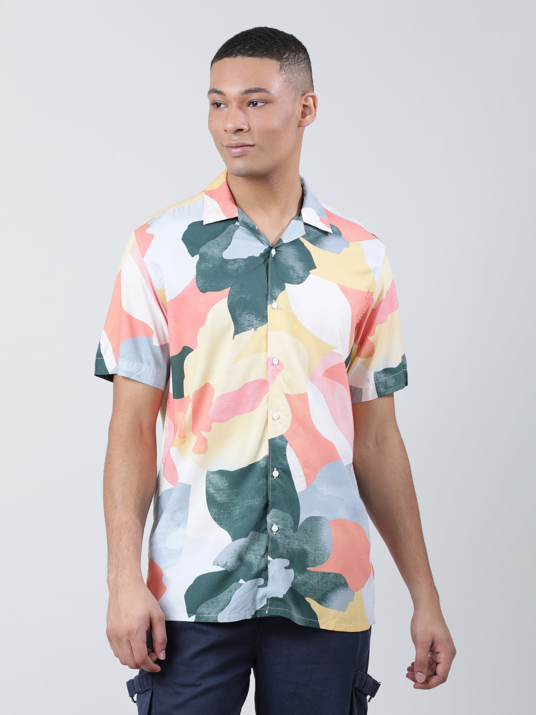 Men Yellow/Green Regular Fit Digital Print Half Sleeves Casual Shirt