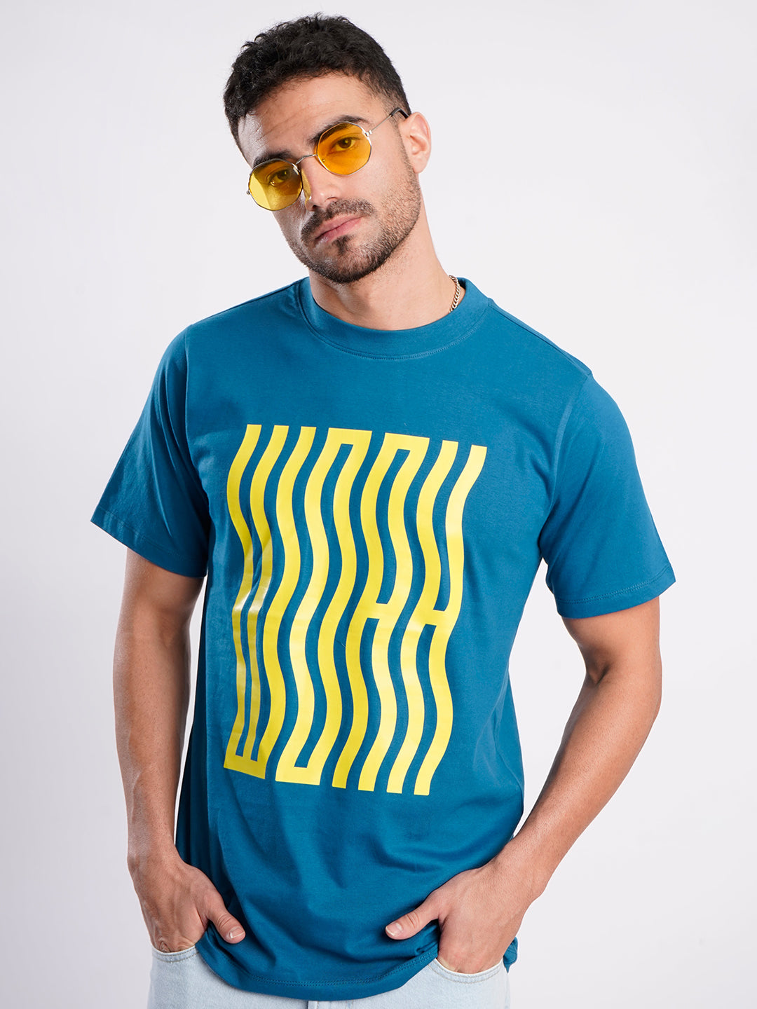 Men Blue Graphic Print T shirt