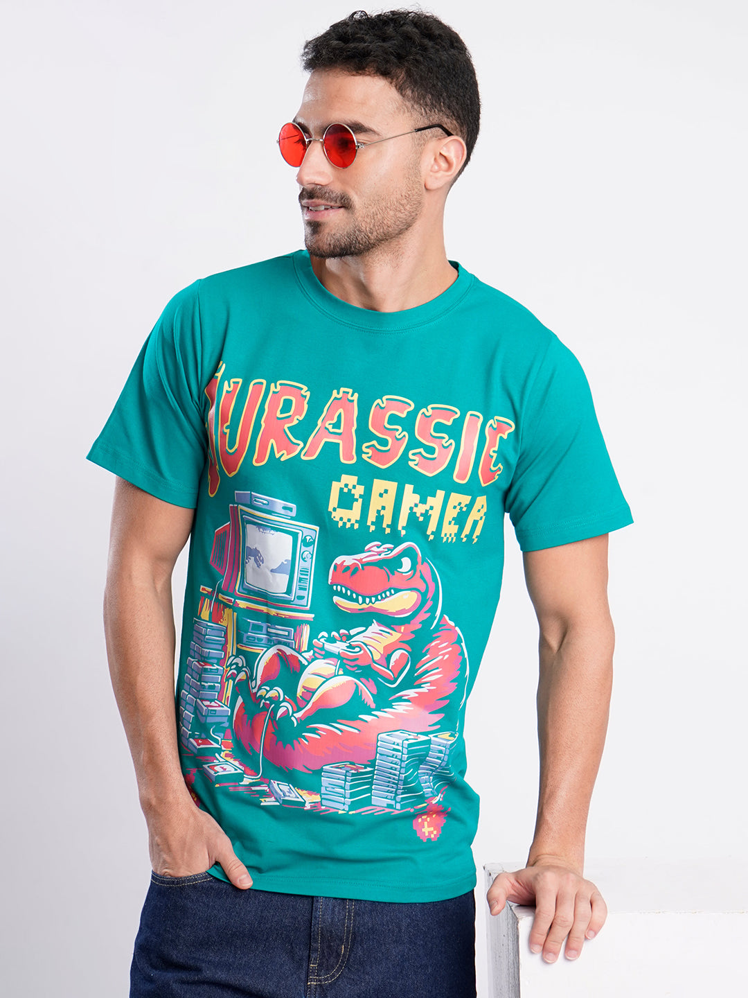 Man Green Cotton Lycra Graphic Print T Shirt