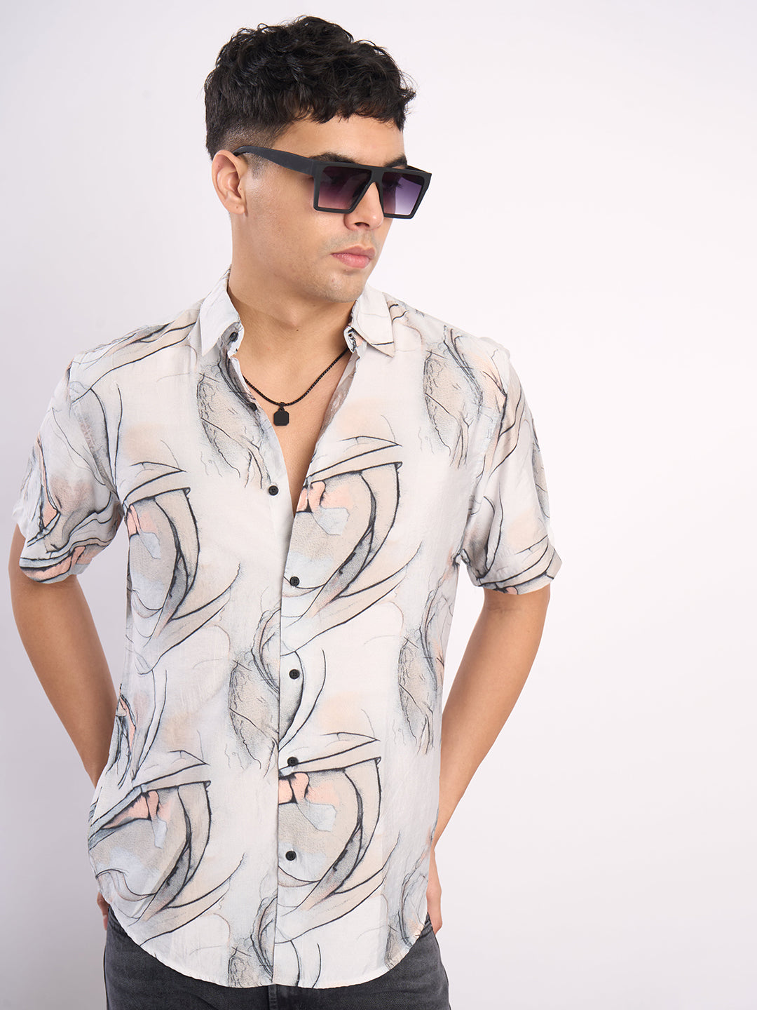 Men Grey Abstract Printed Shirt
