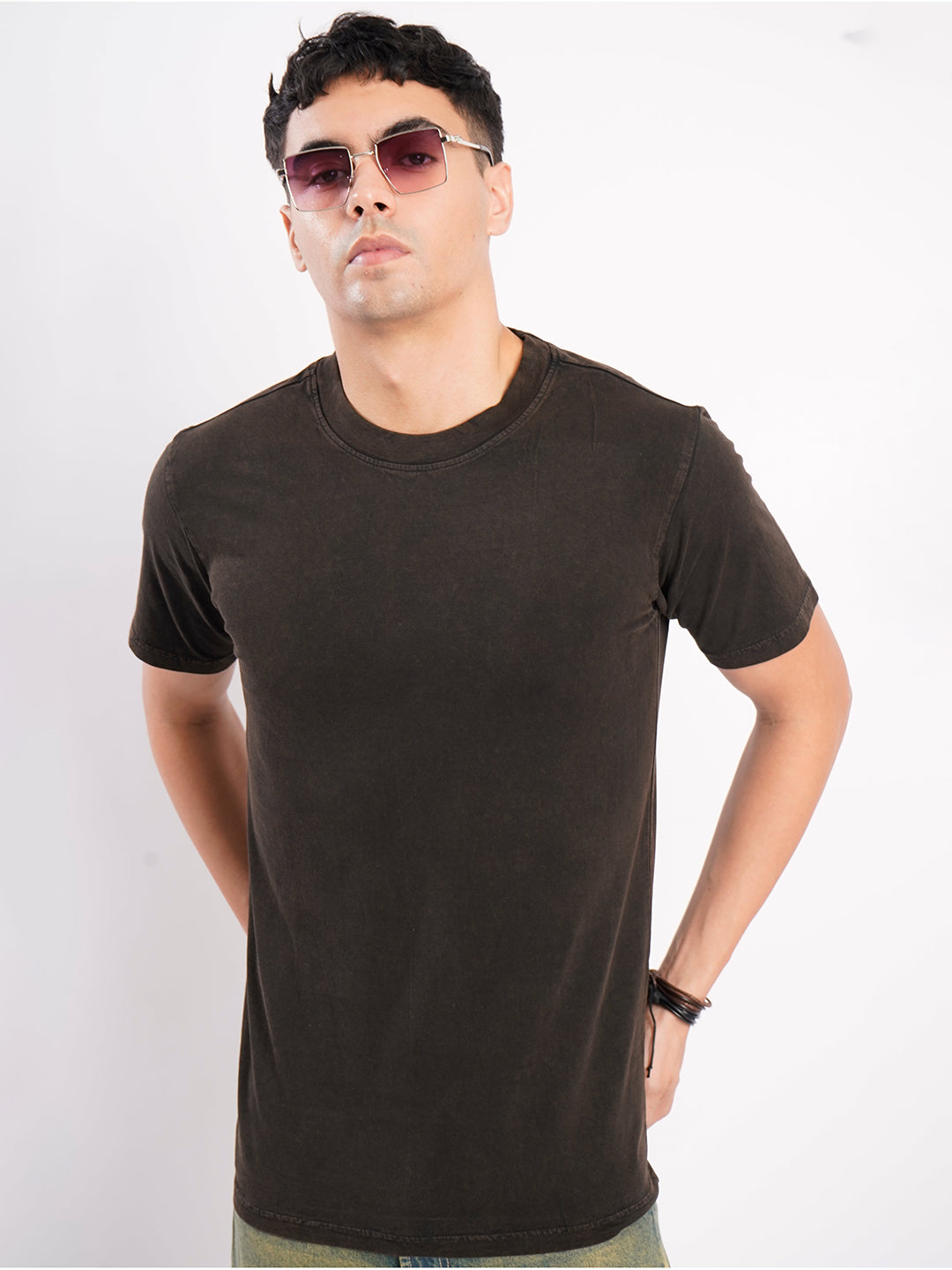 Men Brown Acid Wash T Shirt
