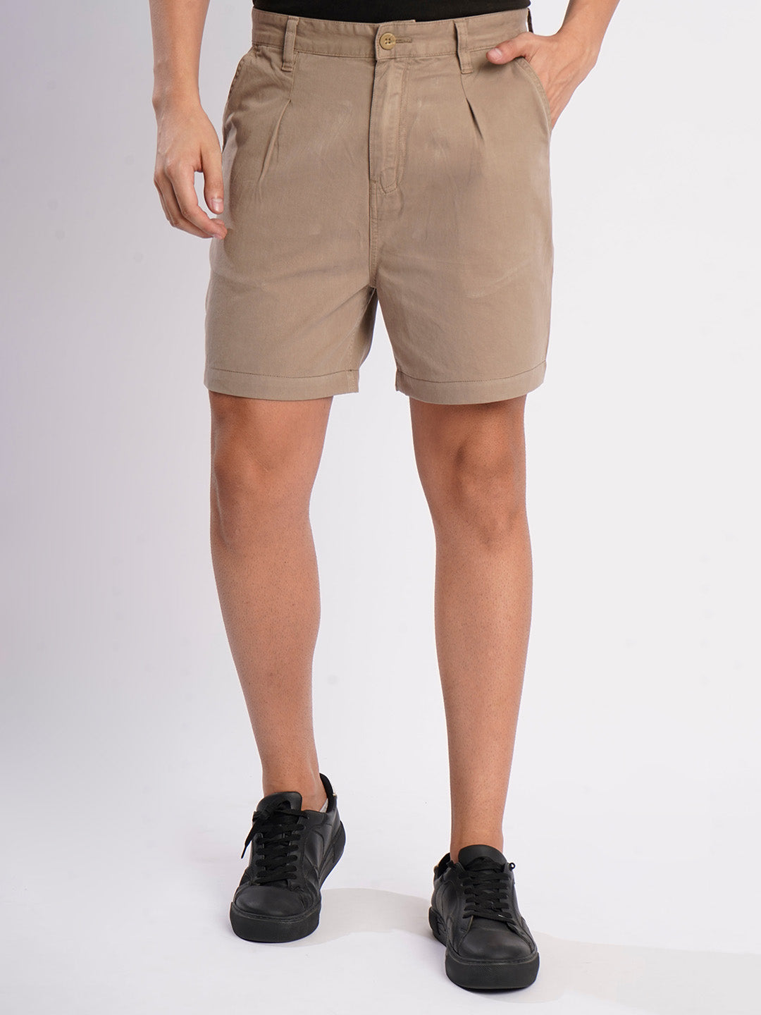 Men Brown Regular Fit Pleated Chino Shorts