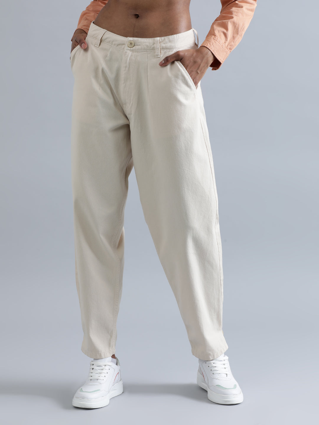 Women Fog Carrot Fit Cotton Solid Trouser