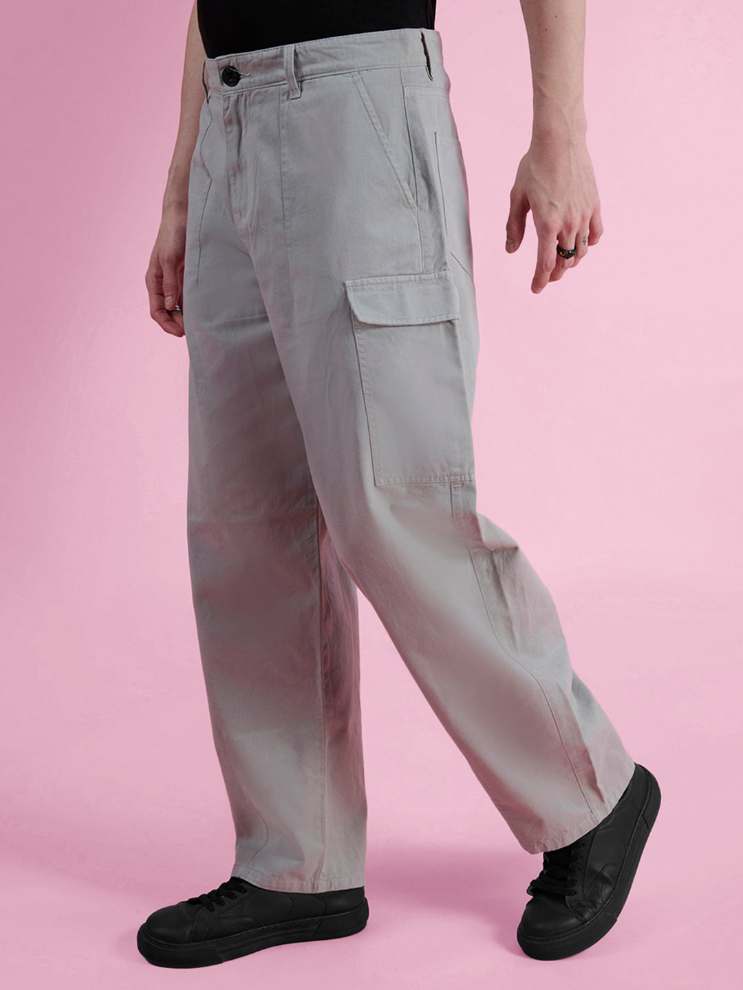 Men Loose Balloon Fit Neutral Grey Trousers