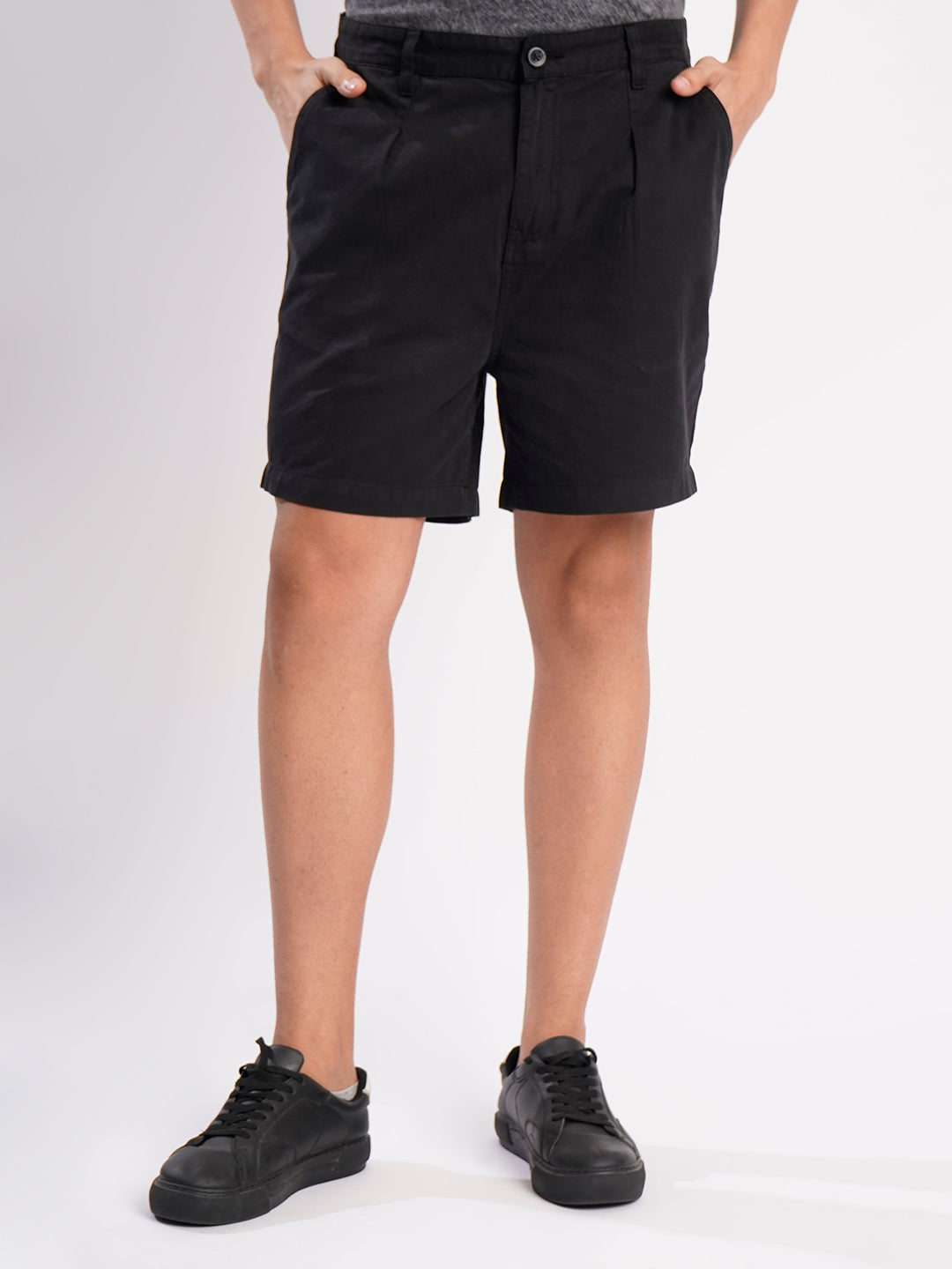 Men Black Regular Fit Pleated Chino Shorts