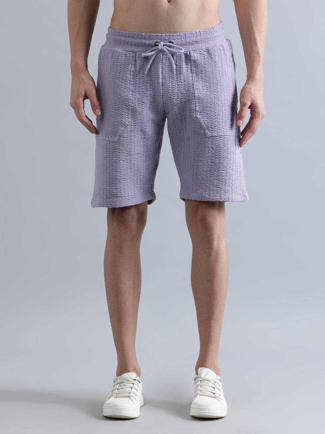 Men Lilac Regular Fit Seersucker Solid Knitted Shorts