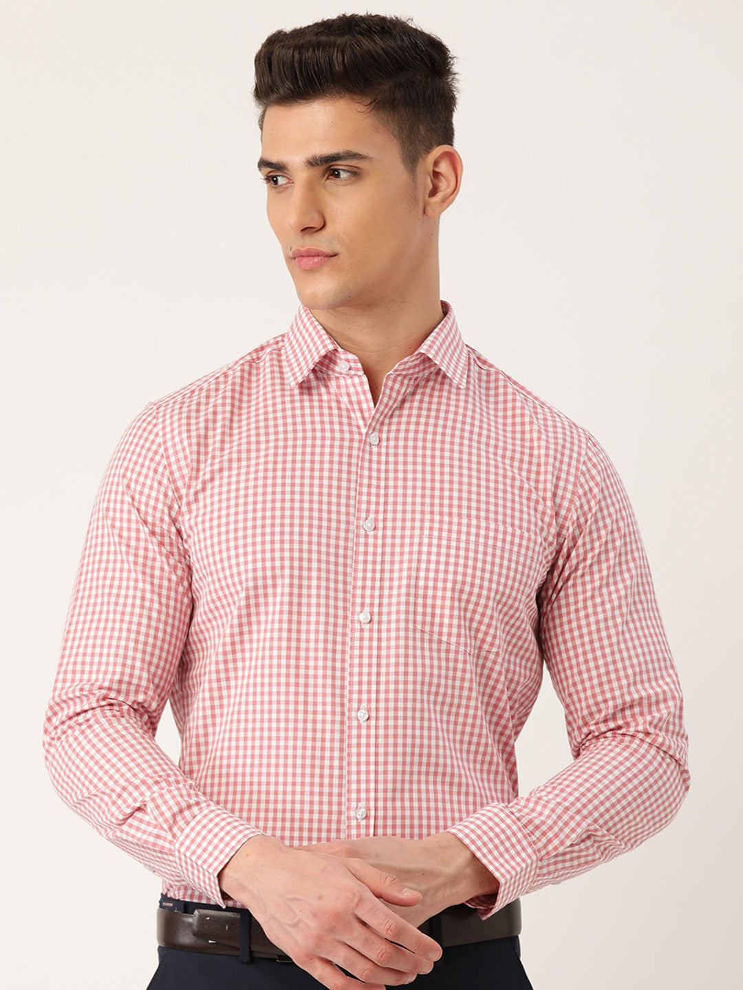 Men White/Red Regular Fit Checkered Formal Shirt