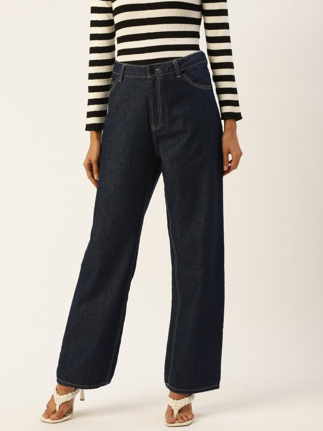 Women Navy High-Rise Straight Fit Solid Jeans