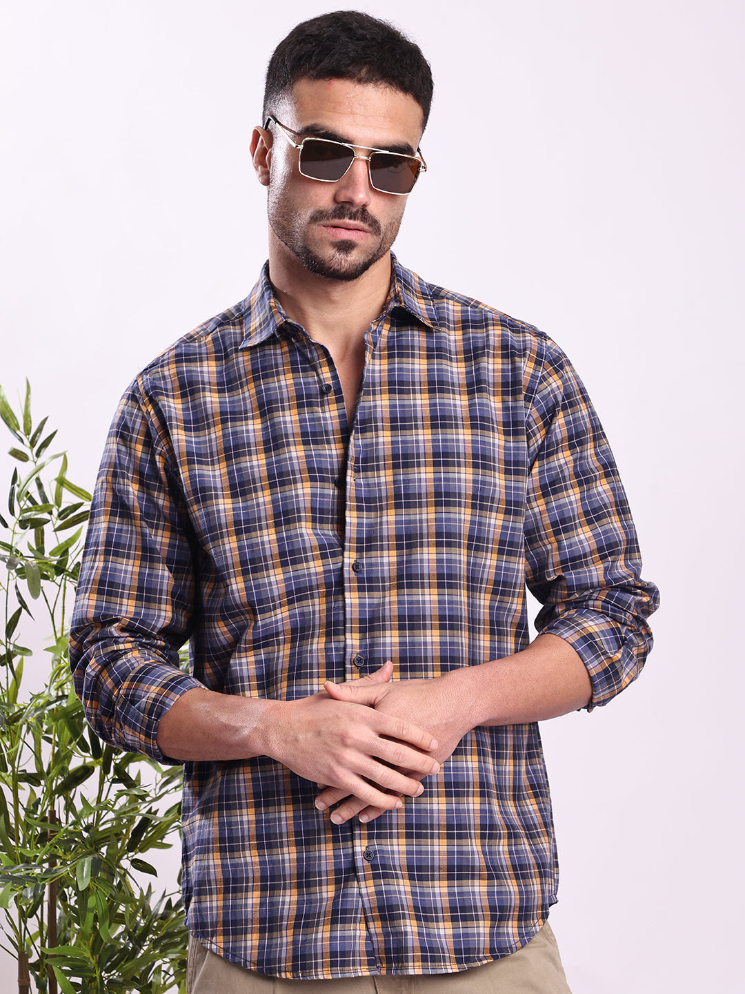 Men Blue Checked Casual Shirt
