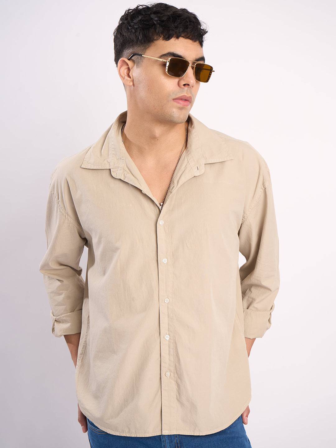 Men Grey Oversize Cotton Casual Shirt