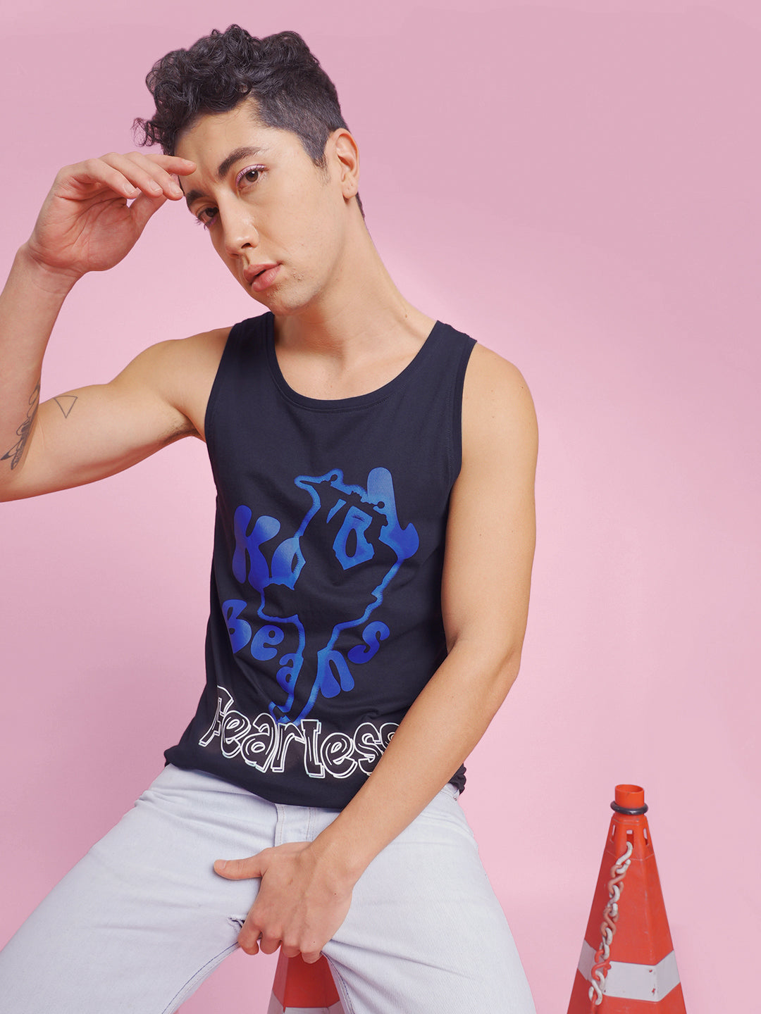 Men Printed Sporty Black Tank Top