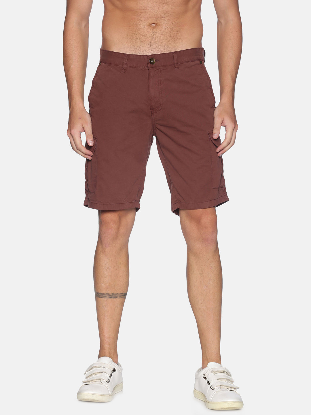 Men Maroon Slim Fit Solid Cargo Shorts