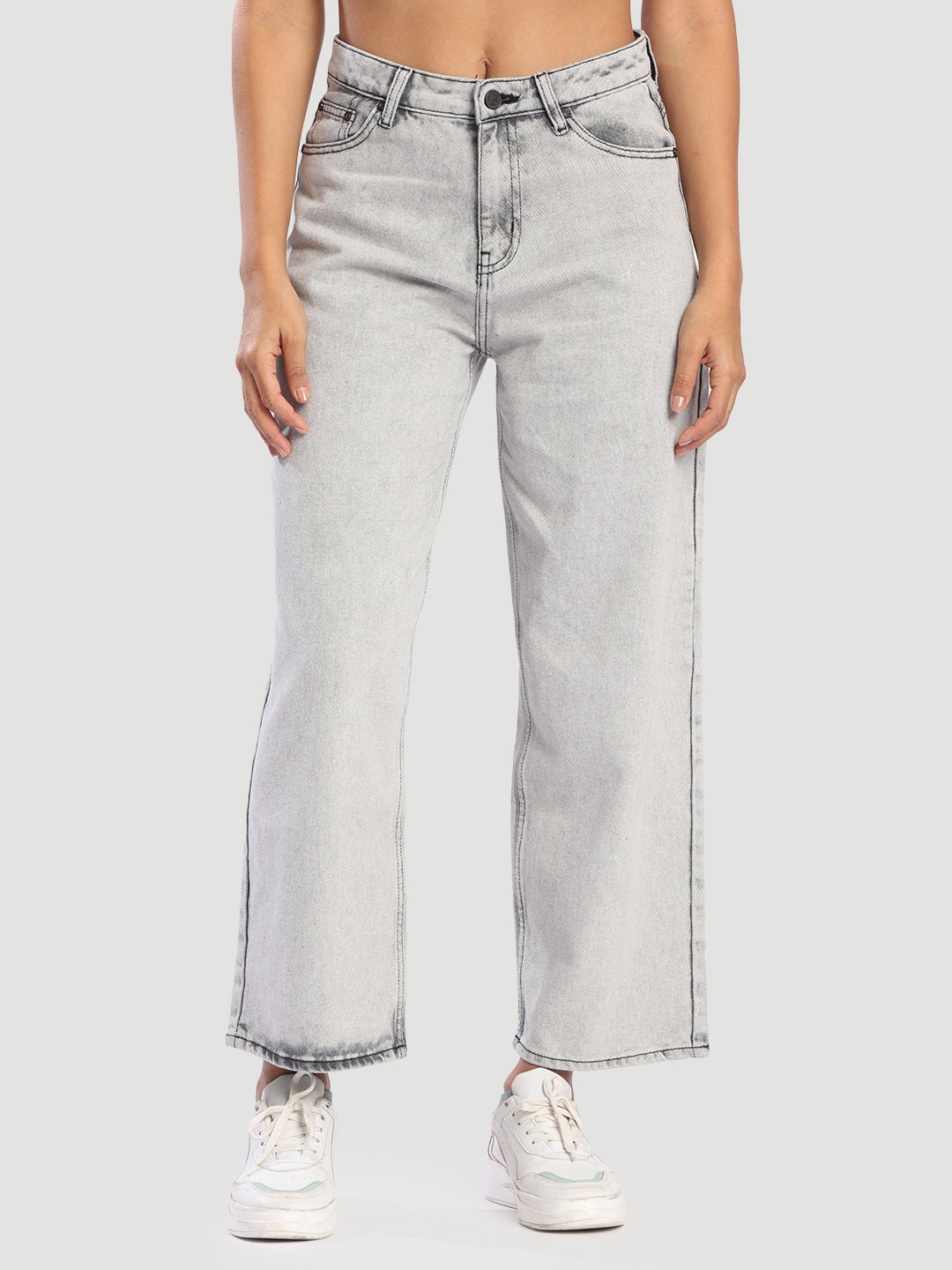 Women Light Grey Baggy Fit Jeans