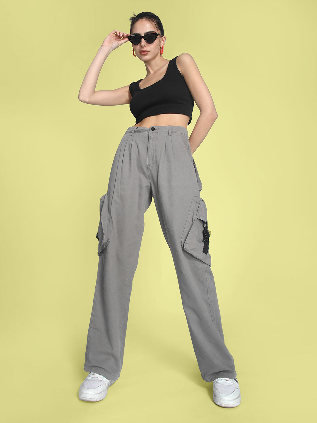 Women Straight Fit Cargo Trouser With Buckle Detailing