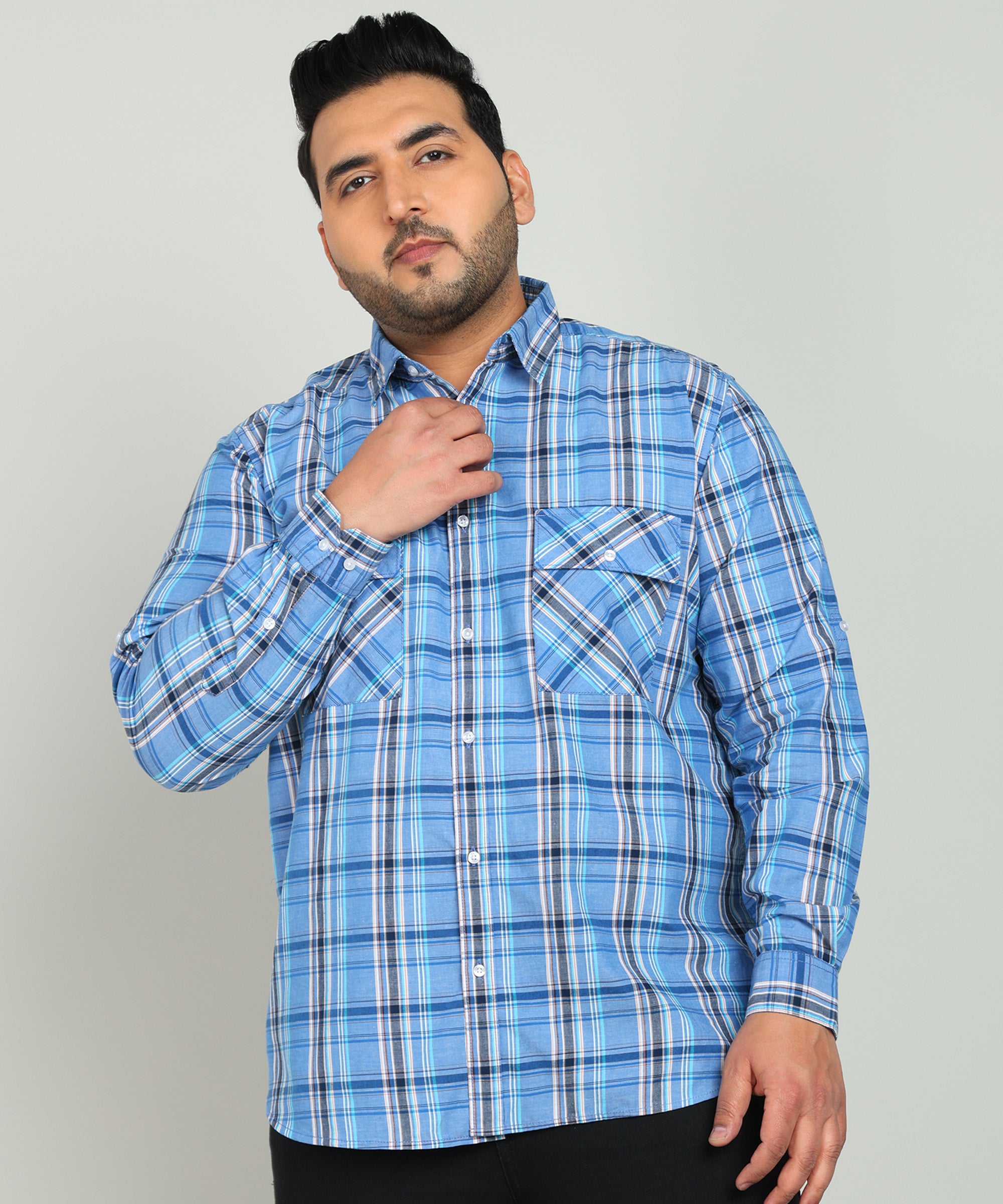 Men Blue Regular Fit Checked Casual Shirt