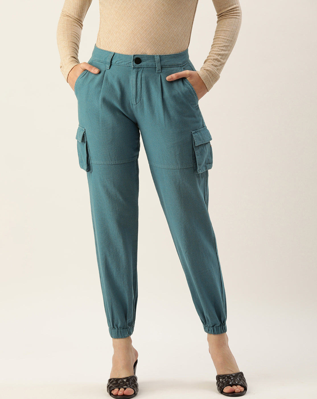 Women Light Teal Regular Fit Solid Casual Joggers