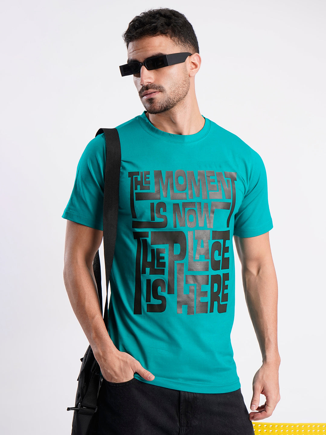 Man Green Cotton Lycra Typography Print T Shirt
