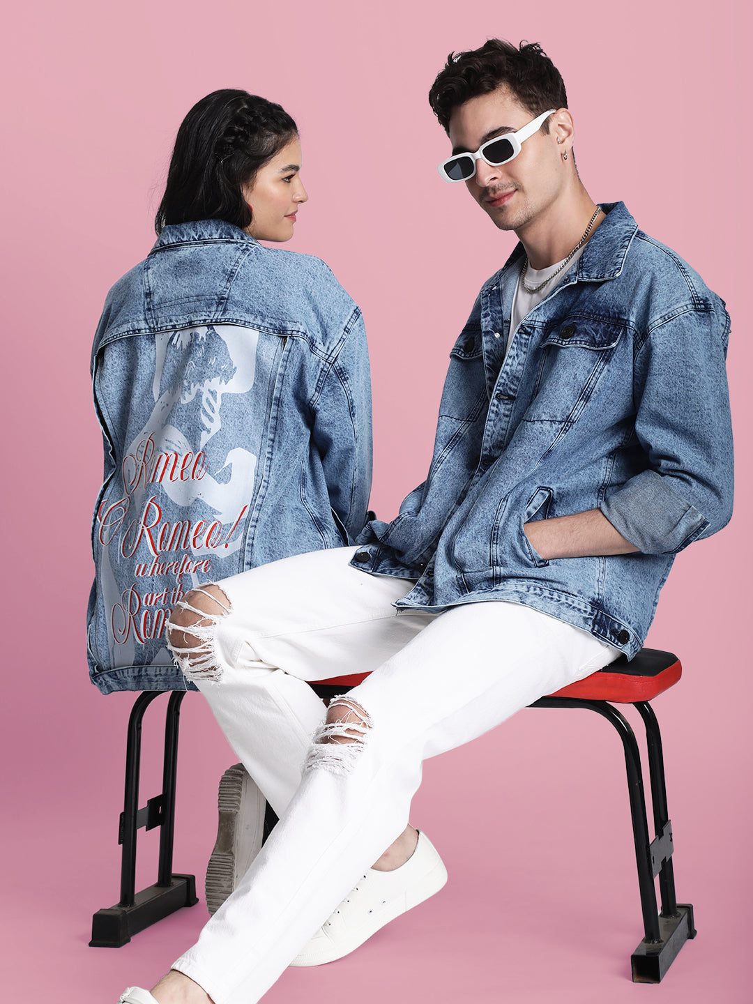 Gender fluid Romeo and Romeo Detachable Back Print Panel Denim Jacket