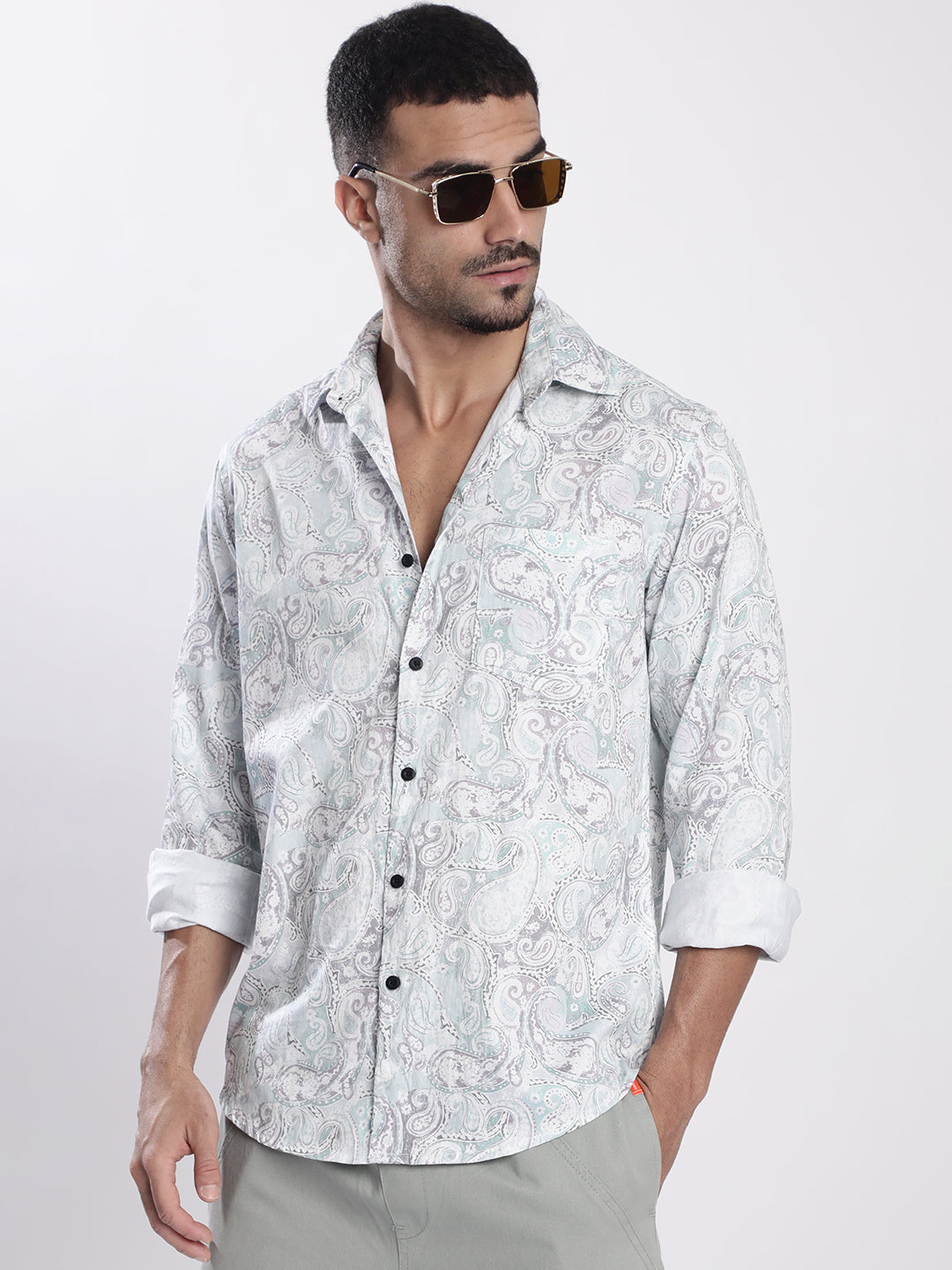 Men Turquoise Ethnic Motif Printed Shirt