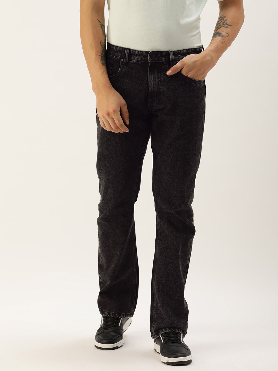 Men Grey Boot-Cut Solid Jeans