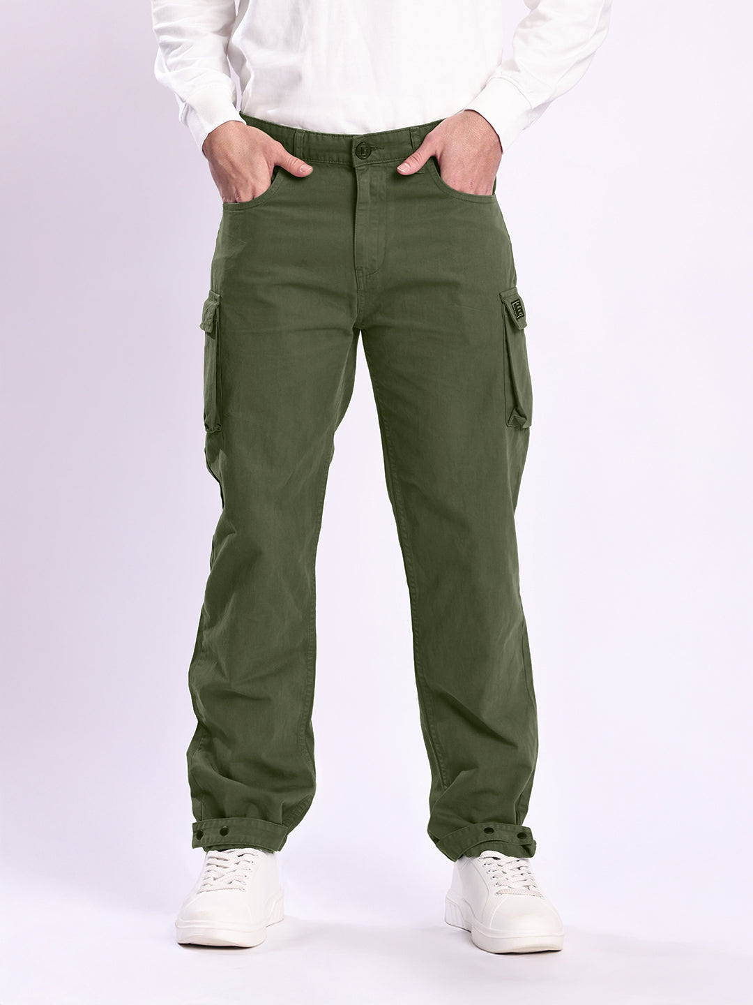 Men Olive Relax Fit Cargo Trousers