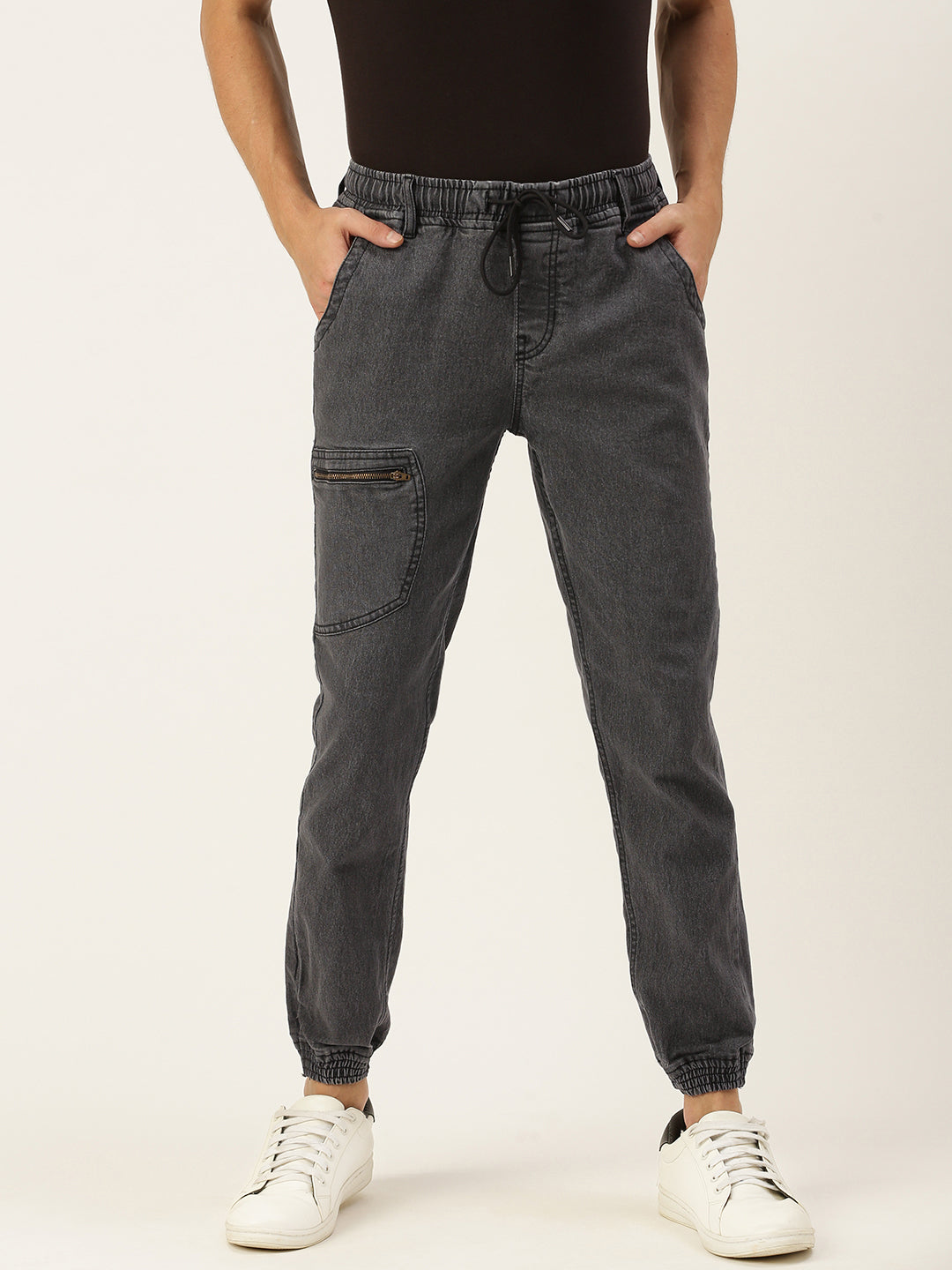 Men Charcoal Grey Slim Fit Solid Jogger Jeans