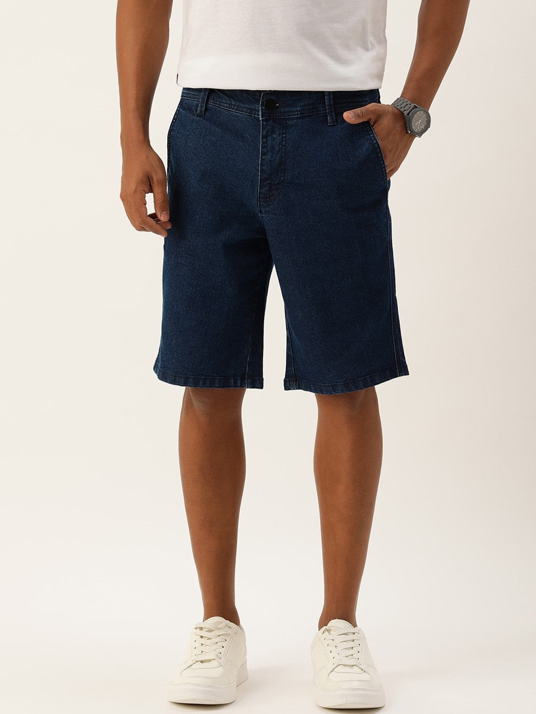 Men Blue Slim Fit Solid Denim Shorts