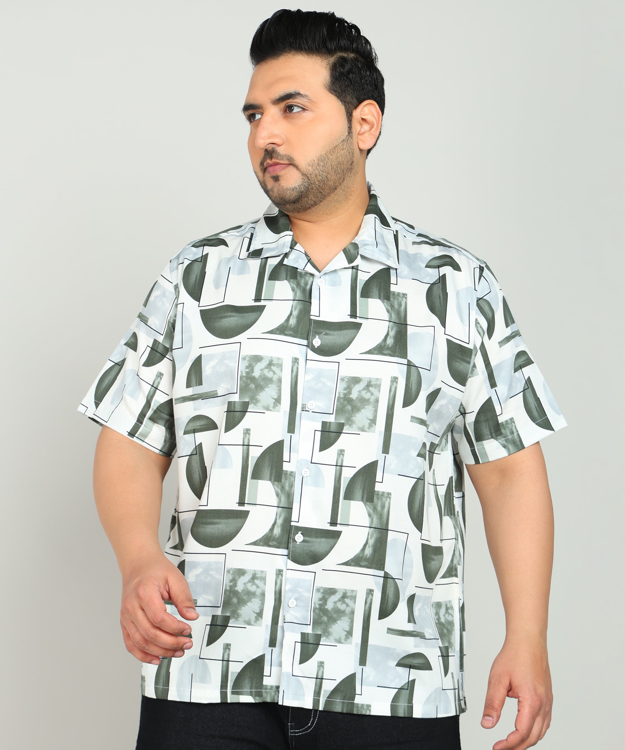 Men White/Green Regular Fit Digital Print Half Sleeves Shirt