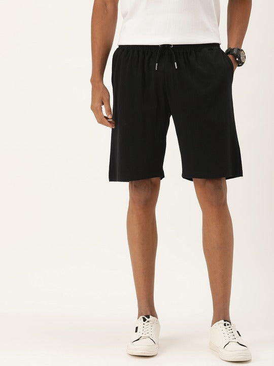 Men Black Slim Fit Solid Knitted Shorts