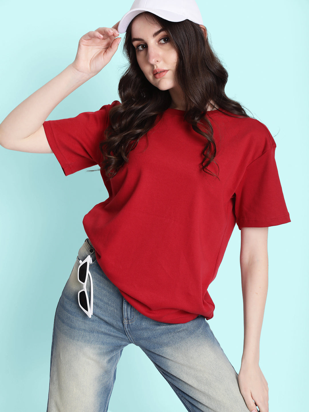 Women Red Oversized T-shirt