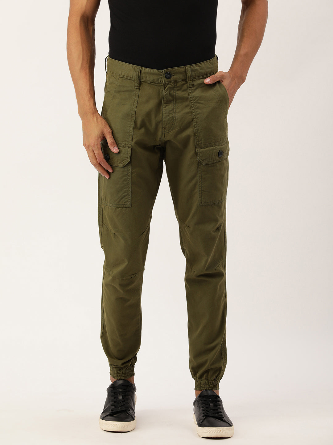 Men Deep Lichen Green Regular Fit Solid Casual Jogger