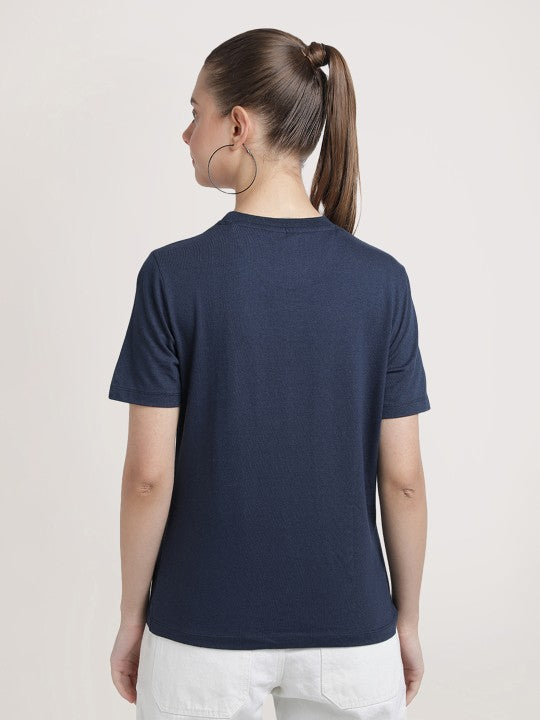 Women Navy Slim Fit Solid Sustainable T-Shirt