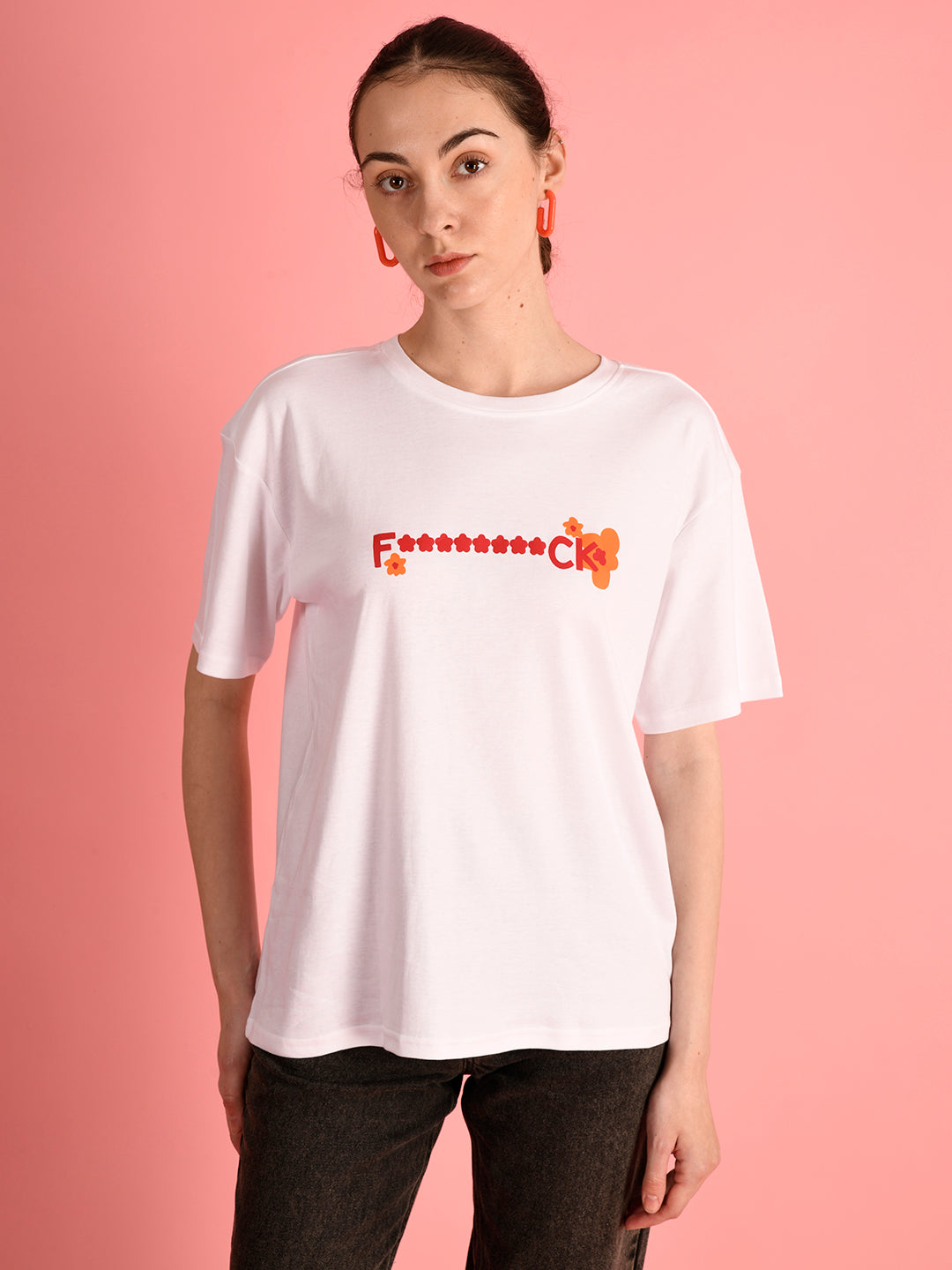 Women Over Size Fit White T-Shirts -  F***ck