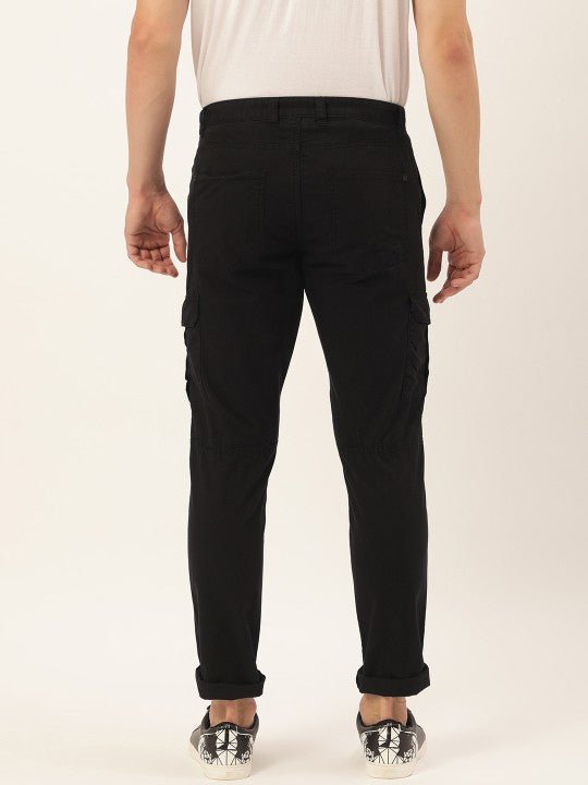 Men Black Slim Fit Solid Cargo Trouser