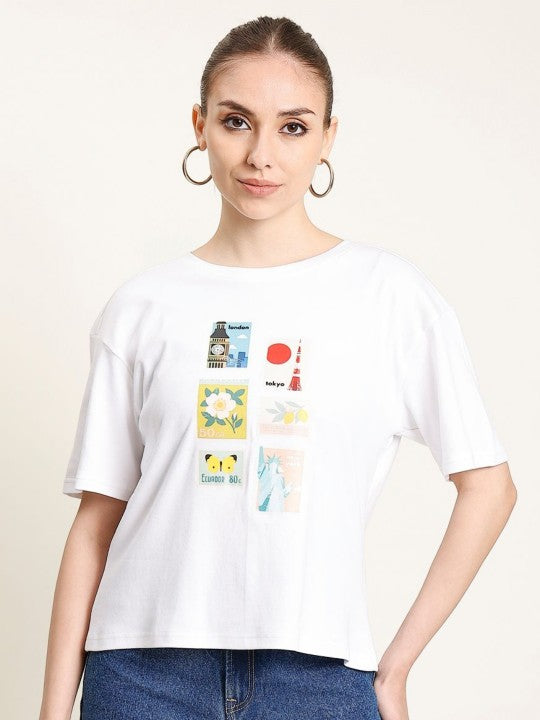 Women White Boxy Fit Oversized T Shirt